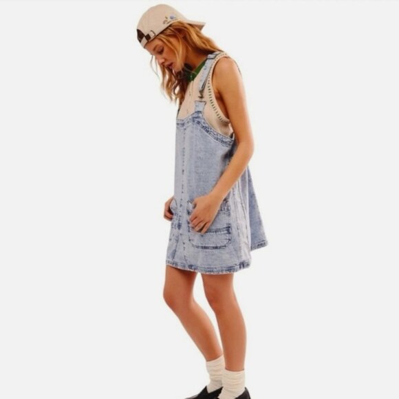 Free People Denim Overall Dress Size XS Indigo - Picture 2 of 7